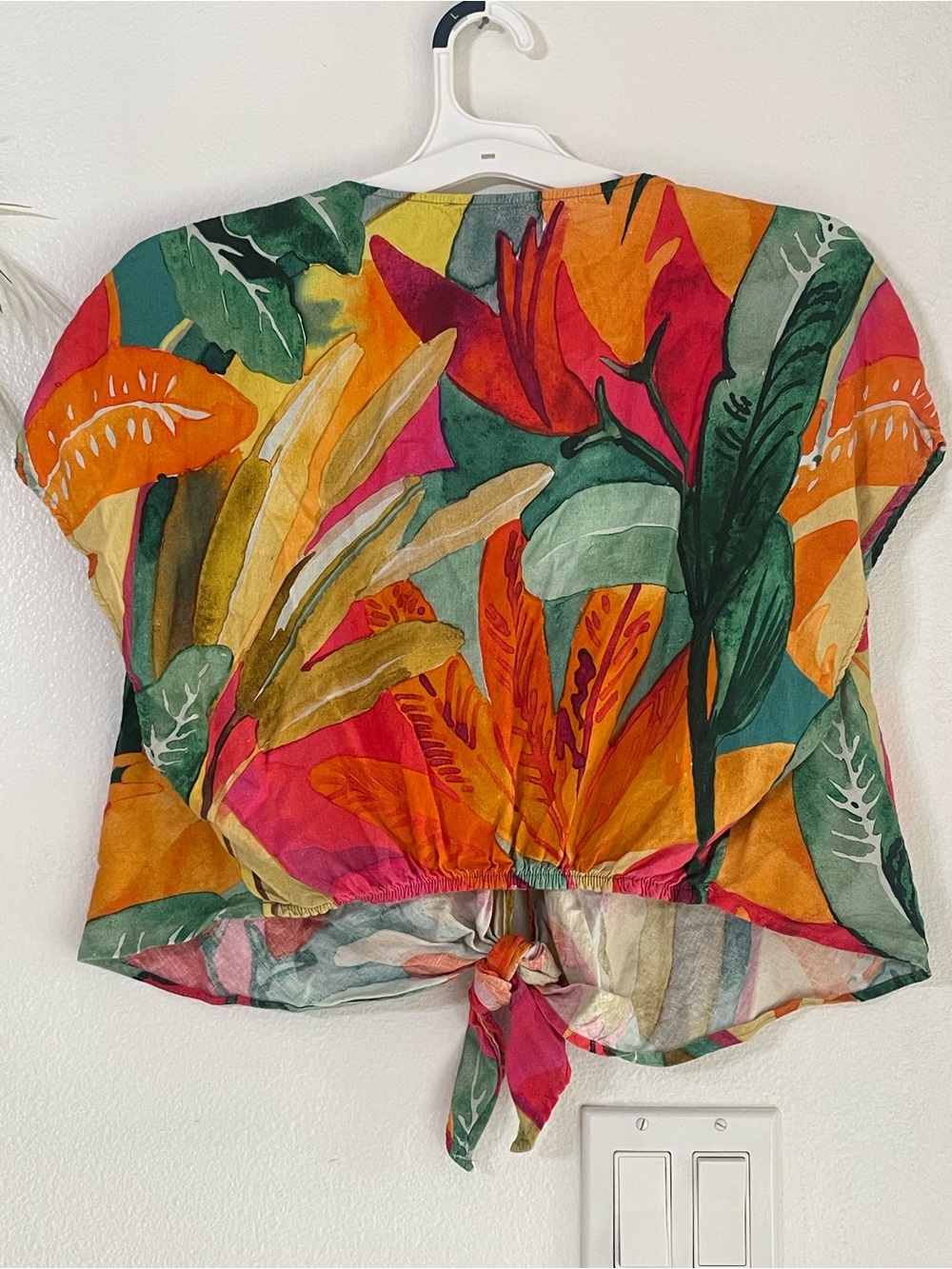 Zara Tie Front Top Multicolor Tropical Blouse XL - Picture 3 of 5